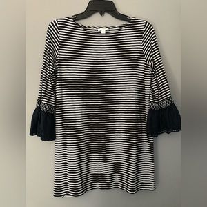 J. Jill XS Black White Stripe 3/4 Eyelt Trim Sleeves Pullover Shirt